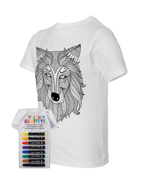 Kid's Coloring Wolf White T Shirt With Fabric Markers - Adorned By You